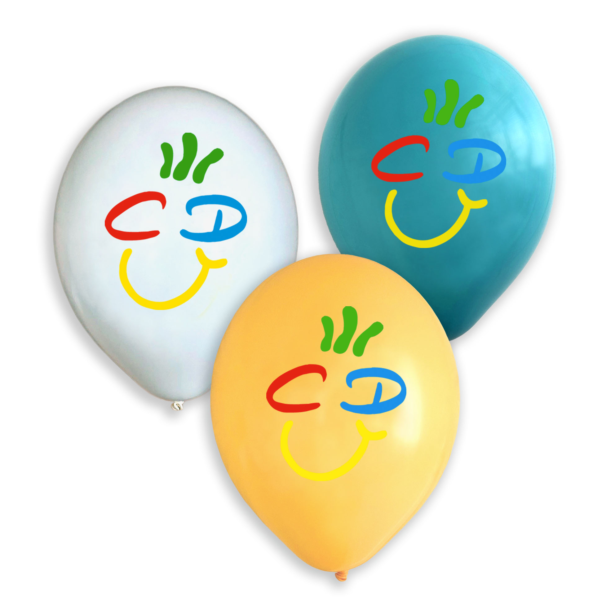 CDU-Smilie Luftballons  in Cadenabbia-Türkis, Weiß und Orangegelb